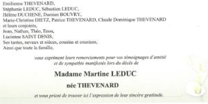 Remerciement Famille LEDUC